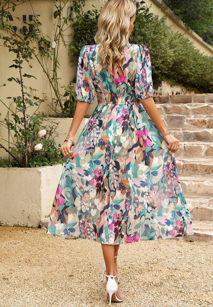 Aria Women's Abstract Print Belted Midi Dress Collection