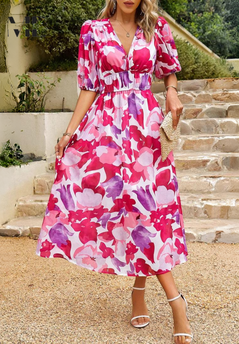 Aria Women's Abstract Print Belted Midi Dress Collection