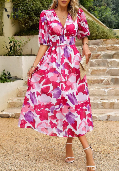 Aria Women's Abstract Print Belted Midi Dress Collection