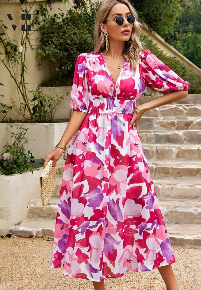 Aria Women's Abstract Print Belted Midi Dress Collection