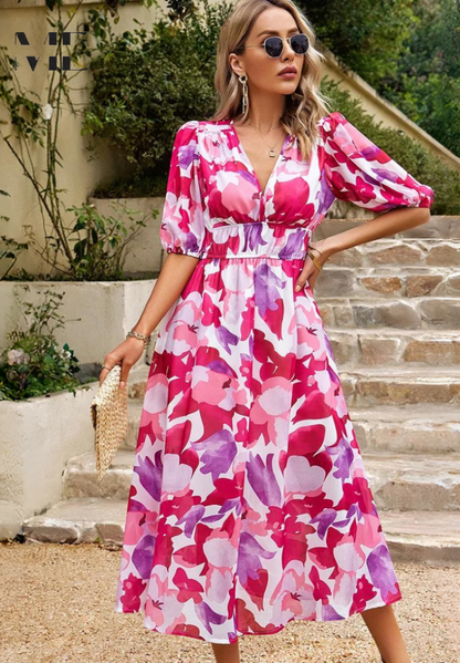 Aria Women's Abstract Print Belted Midi Dress Collection