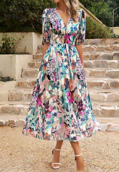 Aria Women's Abstract Print Belted Midi Dress Collection