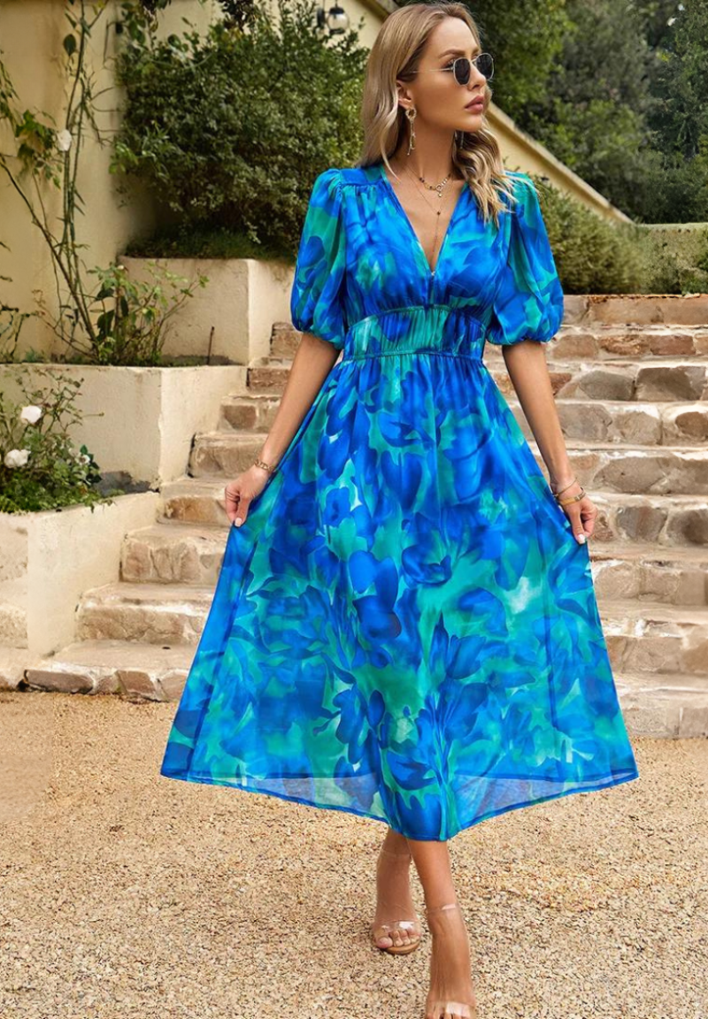 Aria Women's Abstract Print Belted Midi Dress Collection